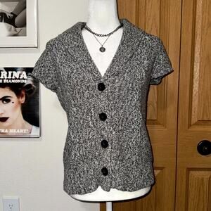 Y2K Old Navy Cardigan Sweater Women Small Gray Knit Short Sleeve Button Front